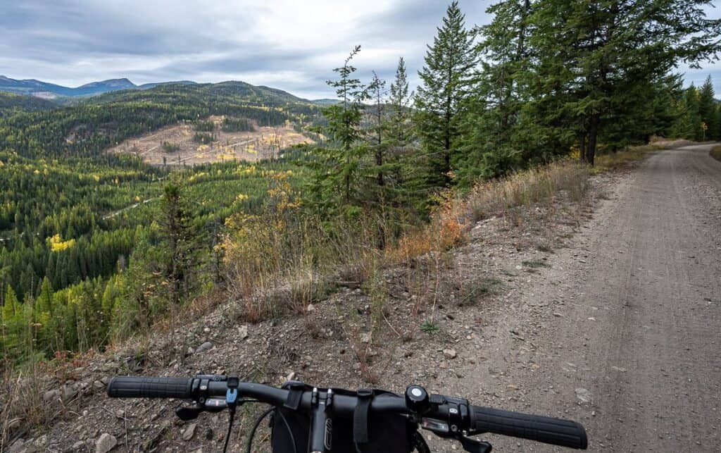 Views starting to open up on the Columbia and Western rail trail bike ride  after the Farron Summit