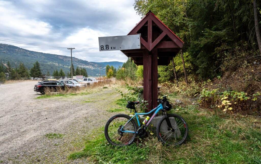 The trailhead and parking for the Columbia and Western rail trail in Castlegar