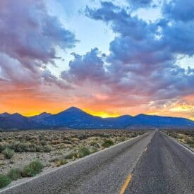 Driving into a sunset in Great Basin National Park