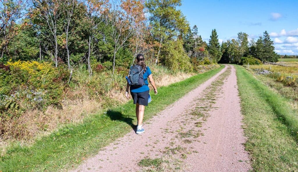 Jo and I walk for close to 16 km on the Confederation Trail on the fourth day out