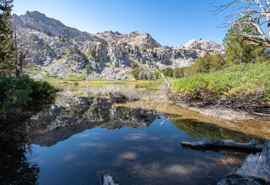 Beautiful reflection in Dollar Lake -  - one of the alpine lakes in the Ruby Mountains of Nevada