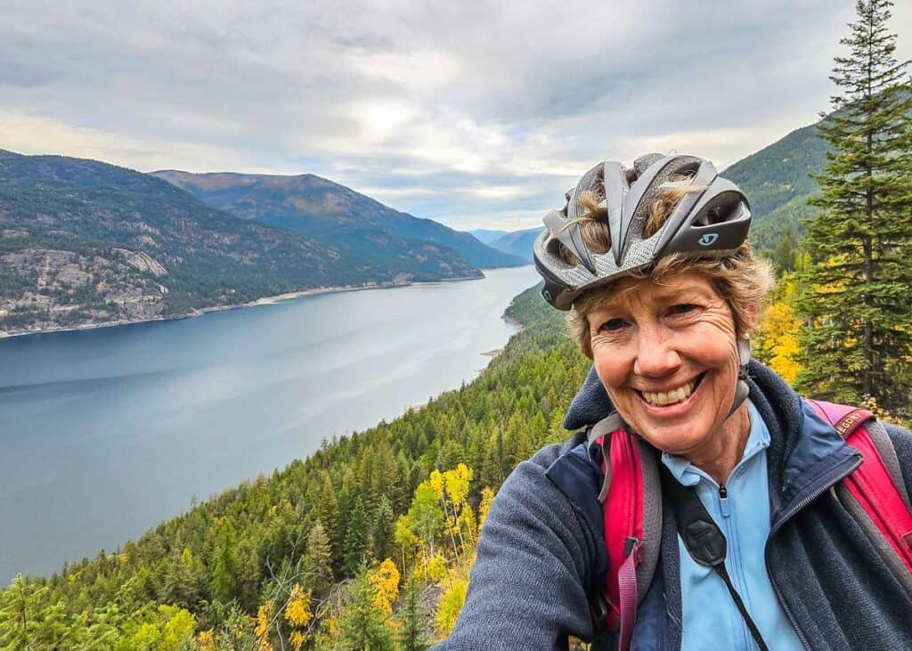 Selfie with a great view of Lower Arrow Lake behind me