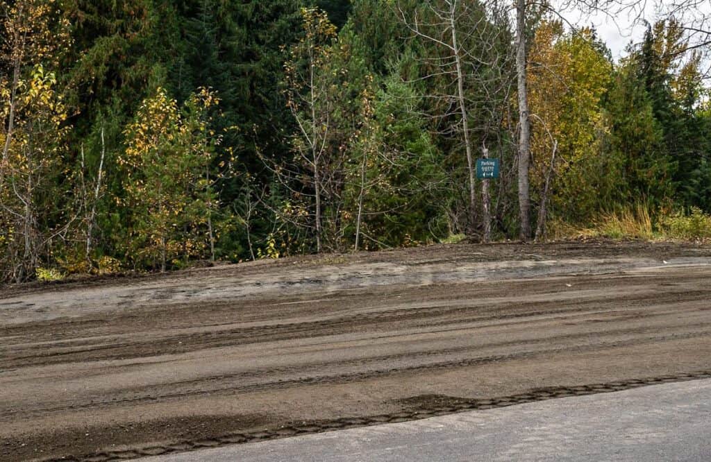 New parking area at Three Forks on Sandon Road off Highway 31A