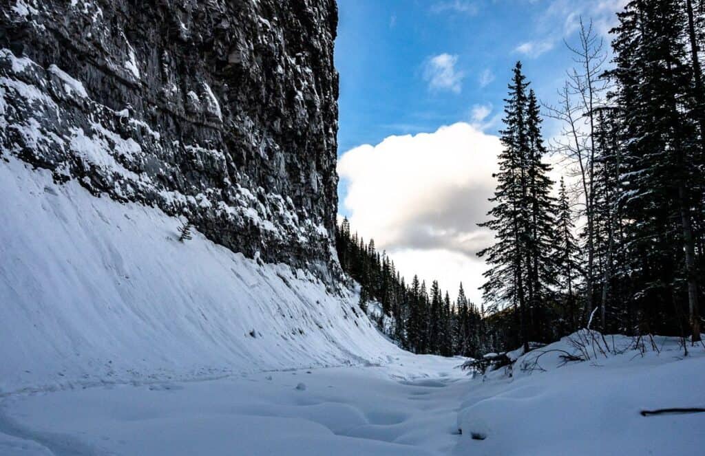 Pass below these cliffs on the Green Monster winter hike