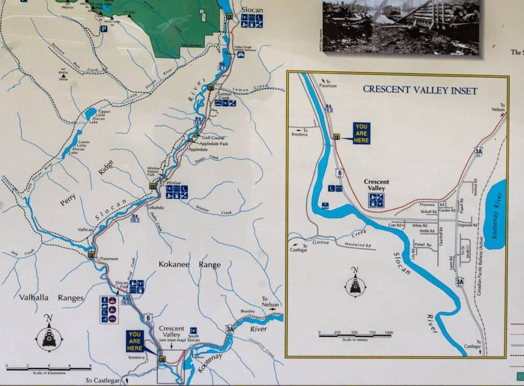 A detailed map found at every trailhead of the Slocan Valley Rail trail