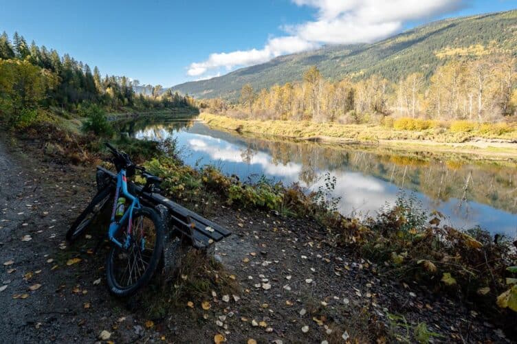 A beautiful October morning for biking the Slocan Valley Rail Trail in the Kootenay region of BC