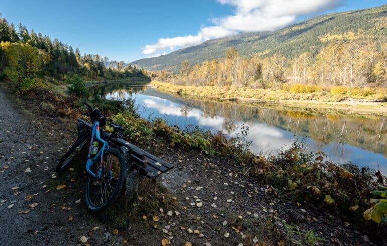 A beautiful October morning for biking the Slocan Valley Rail Trail in the Kootenay region of BC