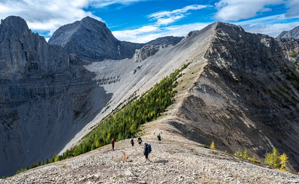 A descent on scree and then up to the summit of the Tent Horseshoe's west arm