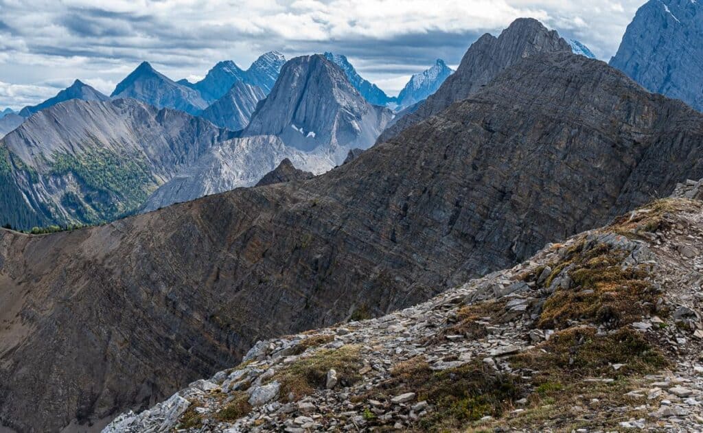 A landscape of nothing but mountain peaks looking south