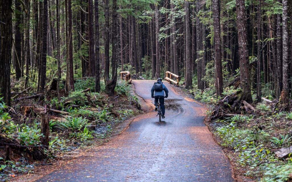 Biking between Tofino and Ucluelet on the ʔapsčiik t̓ašii trail