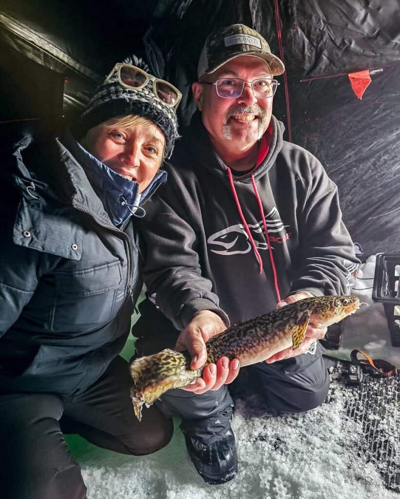 Rachel caught her first fish ever - a tortoiseshell burbot