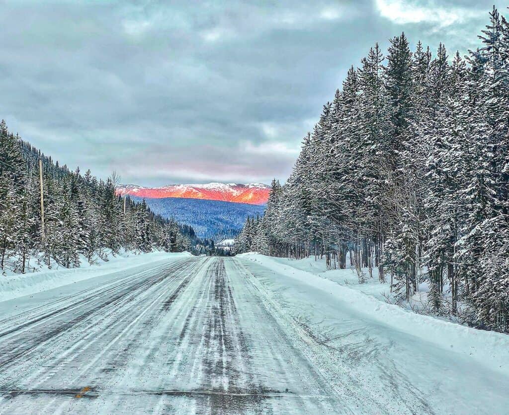 Beautiful sunset while driving the Gold Rush Trail in BC on the ways to Wells