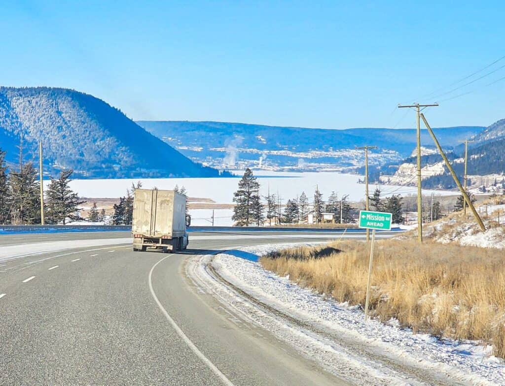 A scenic winter drive on the Gold Rush Trail on the way to Williams Lake