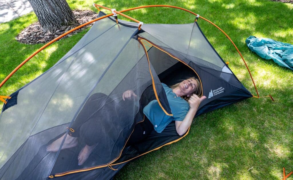 If you are looking for one person's tent, the Mec Park One tent should be trick but if you want your package inside, get the tent of the two people