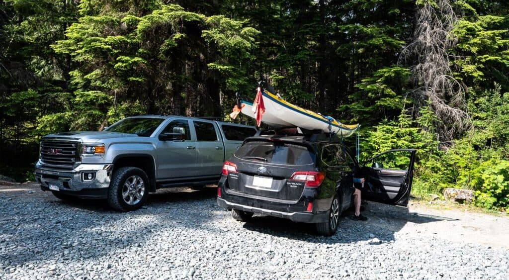 The small car park is located at the top of the short, but sharp gravel road