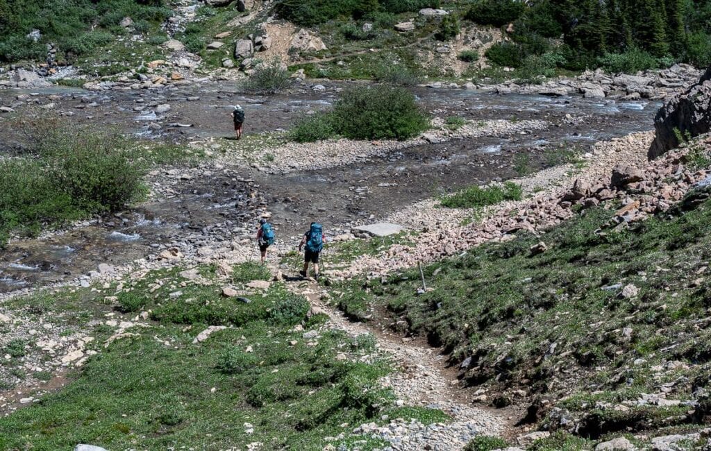 Crossing the Brazeau River just below Nigel Pass - turn right to head for Cataract Pass