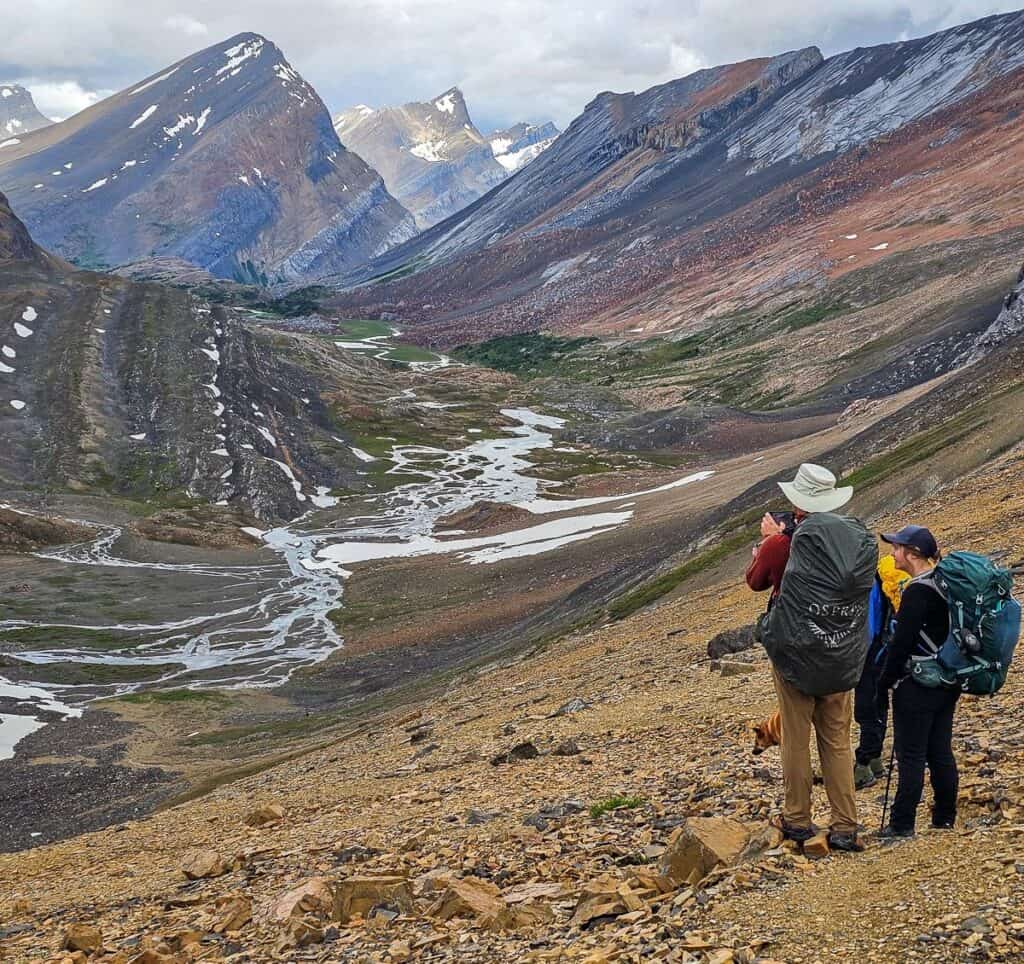 Colourful mountain views looking into Banff National Park from below Cataract Pass