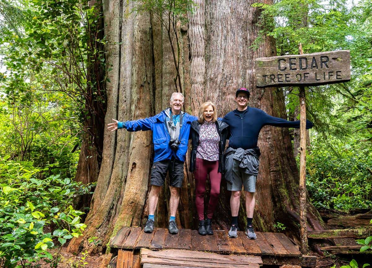 Three family members at the Big Tree - which is around 1,500 years old
