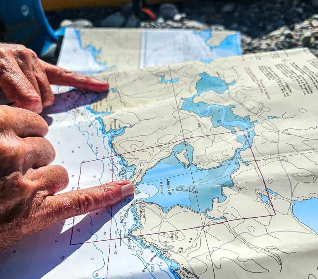 Chart showing the route from Chance Harbour to Black Beach