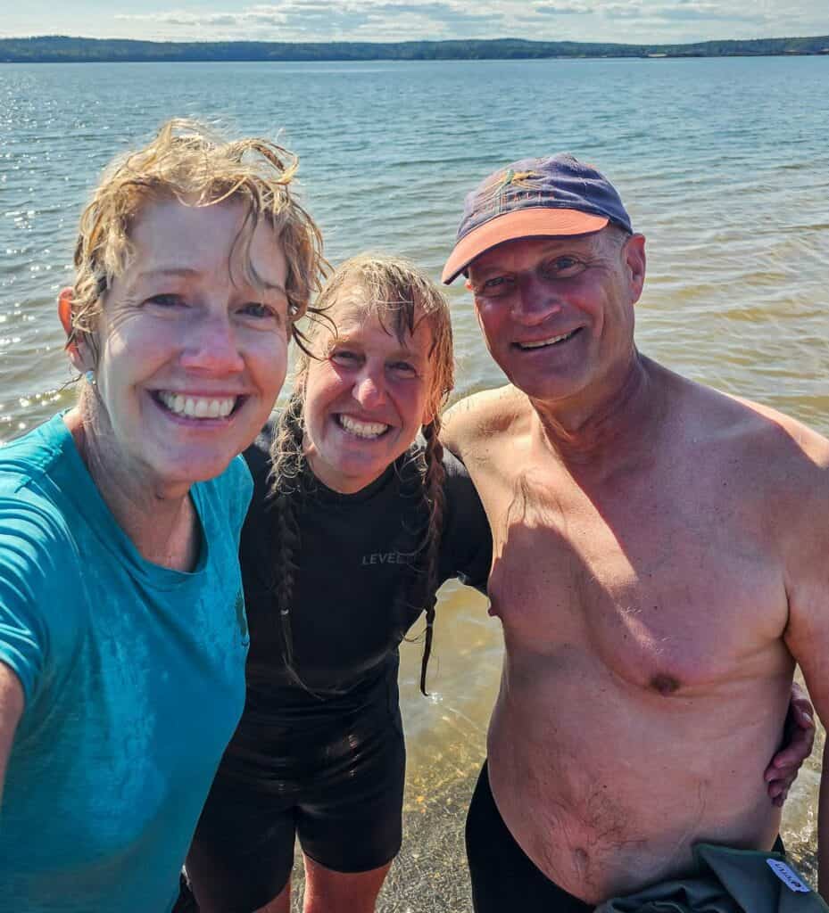 We're all smiles after our refreshing dip in the Bay of Fundy 