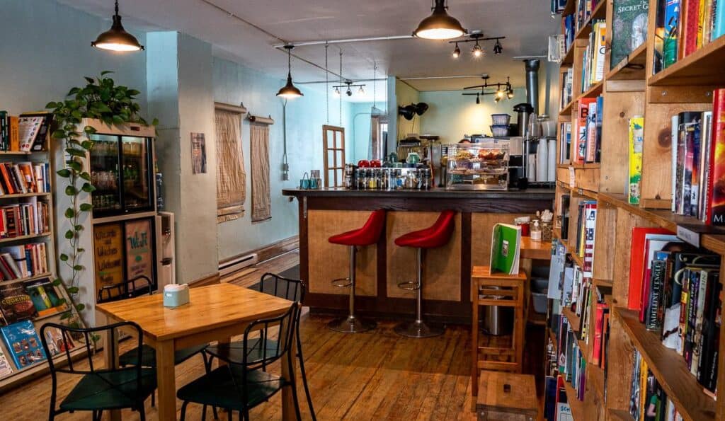Enjoy breakfast or lunch at Bacchus Café in Golden surrounded by books