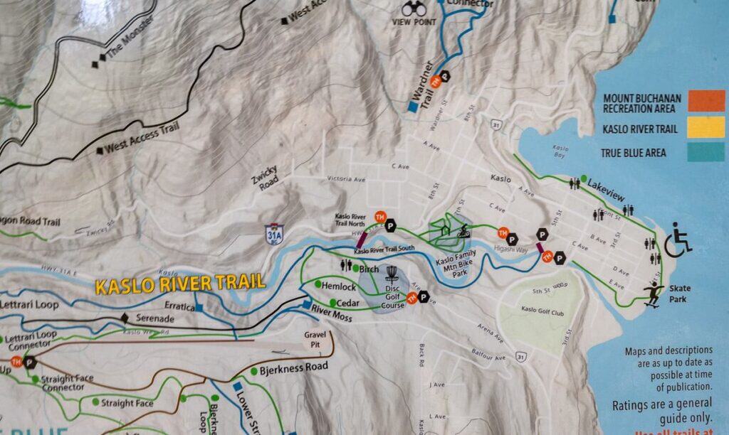 Carte du cours de la rivière Kaslo