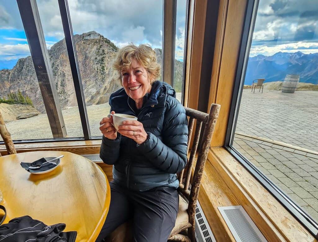 Warming up with coffee and lunch at Eagle's Eye Restaurant before tackling another one of the fall hikes in Golden